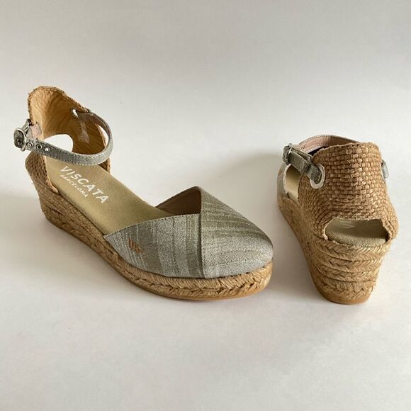 Viscata Barcelona Canvas Wedge Sandals Espadrille Ankle Strap Gray 39 - Picture 3 of 12